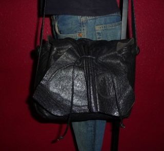 Vintage Carlos Falchi Black Buffalo Leather Medium Cross Body Slouch 