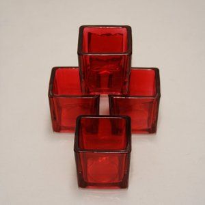 24 Pieces 2 Square Ruby Red Glass Votive Candle Holders