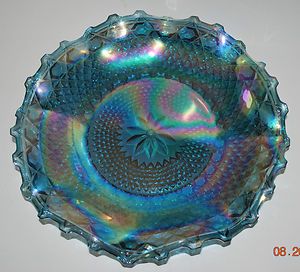 Indiana Glass Blue Iridescent Carnival Glass Hostess Plate Bowl 