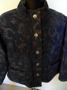 Carson Kressley Perfect Womens Reversible Quilted Jacket Demin Paisley 