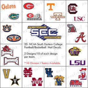  College Teams Water Slide Nail Decals Sec Conf Nail Decals