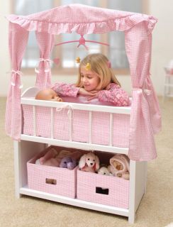 Kids Baby Doll Crib Canopy Baskets Bedding Mobile Bed Pretend Play Toy 