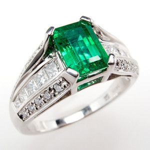 Carat Natural Emerald & Genuine Diamond Engagement Ring Solid 14K 