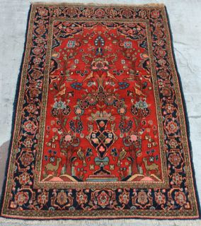 Antique Persian SAROUK Carpet Animals Colorful Old Handmade Oriental 