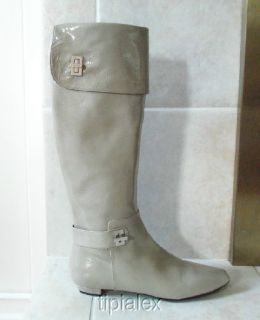 New Casadei Pearlized Textured Patent Leather Signature Buckle Boots 