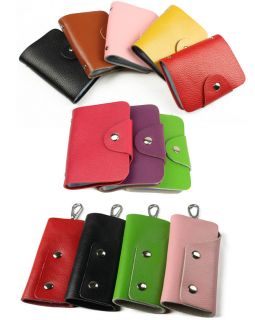 1pc Handmade Leather Card Holder Key Wallet Soft 8 Colors Black Red 