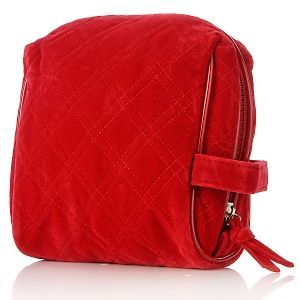 Serious Skin Care Red Quilted Faux Velvet Cosmetic Bag