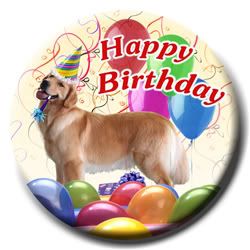 GOLDEN RETRIEVER Happy Birthday PIN BADGE New DOG
