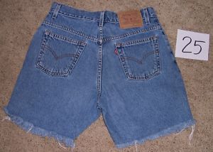 Levis Cut Off Broken in Denim Blue Jean Shorts 9 30 Leather Patch Hot 