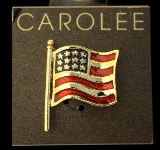 Carolee Enamel American Flag Pin Brooch Gold Tone Patriotic