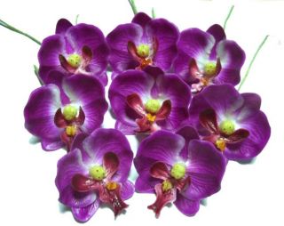 8x Purple Silk Phalaenopsis Flower Heads Artificial Orchids Lot 