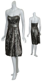 Carolina Herrera Silver Matelasse Pleated Dress 14 New