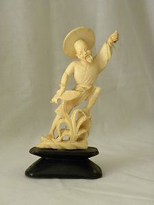 Antique Faux Ivory Carved Japanese Fisherman