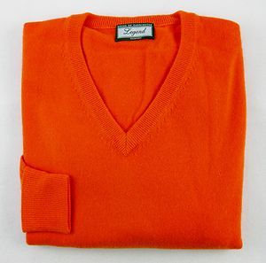 New House of Carrington Orange 100 Cashmere V Neck Sweater L MSRP $225 