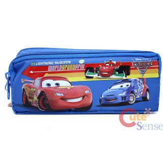 Disney Cars Mcqeen Pencil Case 2 Zippered Blue Pouch Bag