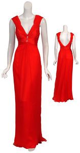 Carlos Miele Red Ruched Silk Eve Gown Dress 42 10 New