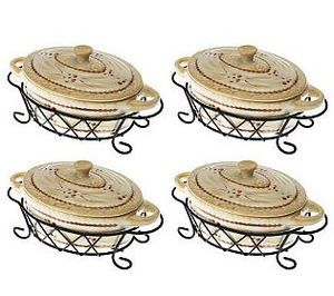   tations Old World Set of 4 Mini Oval Covered Casseroles Brown