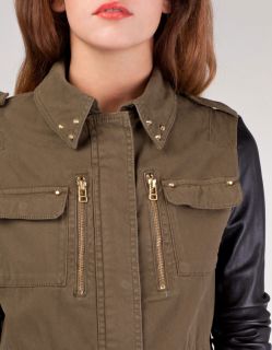 Stradivarius Zara Safari Jacket Coat Parka with Fake Leather Sleeves s 