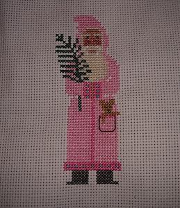 Pink Father Christmas ~ Prairie Schooler ~ Completed Cross Stitch (1 