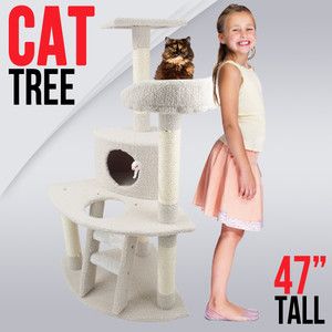 Cat Tree 47 Kitten Condo Furniture Scratching Post Pet House Cream 