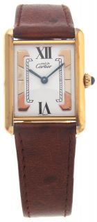 Cartier Vermeil Must de Tank Ladies Brown Strap Watch