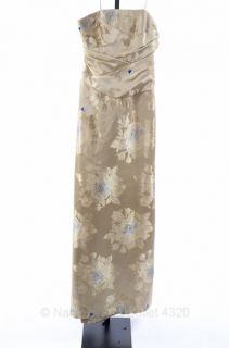 Carmen Marc Valvo M 8 10 Strapless Pleated Floral Dress Beige Gown 