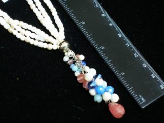 Carolee Multi Strand Freshwater Pearl Crystal Y Necklace Rich Looking 