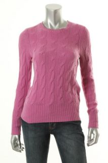 Sutton Studio New Pink Cashmere Cable Knit Ribbed Trim Pullover 