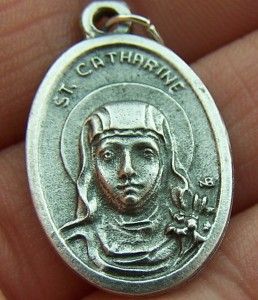 Oval Saint St Catharine Pray Silver Gilded 1 Medal Pendant Charm Free 