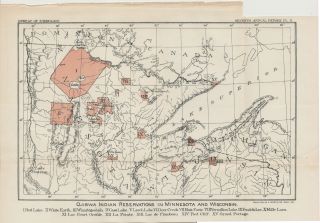 1891 Map Ojibwa CHIPPEWA Indian Reservations Minnesota Wisconsin 