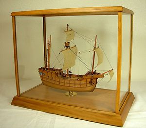   Sailing SHIP in Glass Case Portugese Carrack Nao Square Rigged