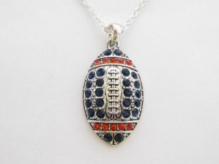 Football Navy Blue and Orange Crystal Necklace Jewelry Chicago Auburn 
