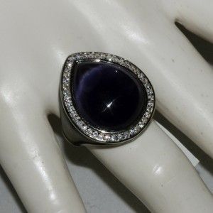   22 mm x 18 mm Pear Cabochon Iolite Color Cat Eye Ring Size 8