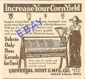 1929 Universal Hoist Corn Sorter Grader Cedar Falls IA