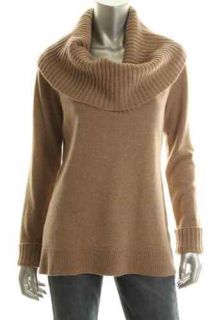 Cece New Beige Wool Ribbed Funnel Neck Long Sleeve Pullover Sweater 