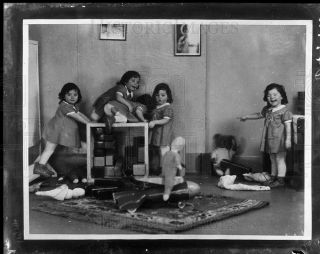 1937 4x5 ACETATE NEG Dionne Quintuplets celebrate third birthday