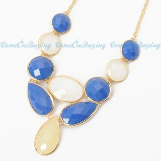 Fashion Golden Chain Water Drop Oval White Blue Resin Beads Pendant 