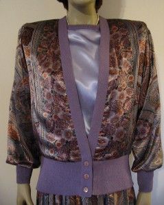 Castleberry Knits 3 PC Suit Silky Top Skirt Jacket 4 Lavender Paisley 