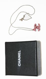 Authentic Chanel 08 Red Silver Studded 3D CC Charm Necklace w Box 