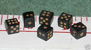 Tiny Solid Black Cow Horn 6 Sided Playing Dice Die