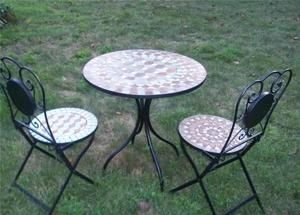 NEW OUTDOOR BISTRO CERAMIC TILE WROUGHT IRON 3 PC TABLE CHAIRS