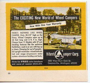   Vintage Ad Wheel camper Pop Up Travel Trailers Centreville MI