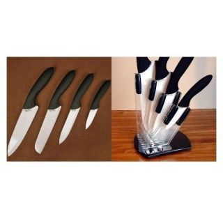SRG SRG43CKWH Ceramic Knife Cutlery Set w Holder White Non Stick Blade 