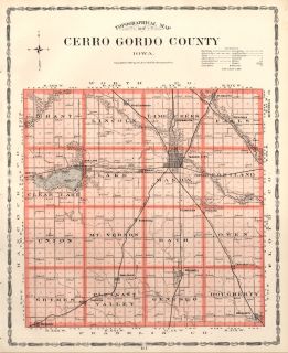 CERRO GORDO County Iowa Map Authentic 1904 (Dated) w/Towns, TWPs, RRs 