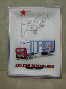 Giveaway Advertising Red Star Express Lines Unused Glass Tray with Map 
