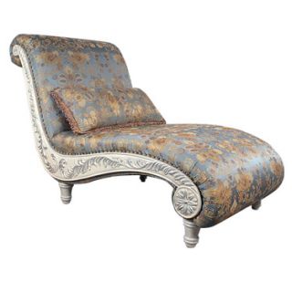 Alexia Chaise Lounge Chair Hand Carving Nailheads Blue Beige Floral 