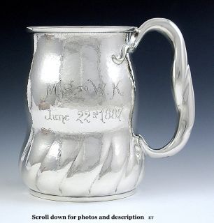Fine 1887 Hammered Aesthetic Large Sterling Silver Mug