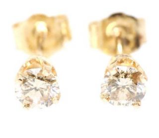   Genuine Champagne Diamond 14K 14KT Solid Yellow Gold Earrings Studs