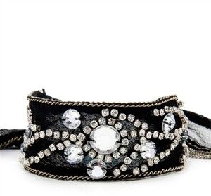Chan Luu Crystal Black Silk Chiffon Chain Fringe Wrap Bracelet