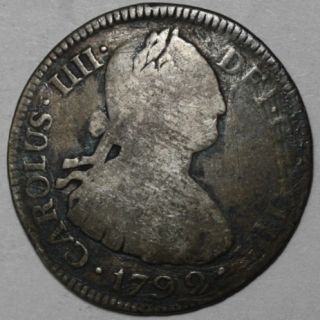 1792 NG Spanish Colonial Silver 2 Reales Old US Quarter Dollar 